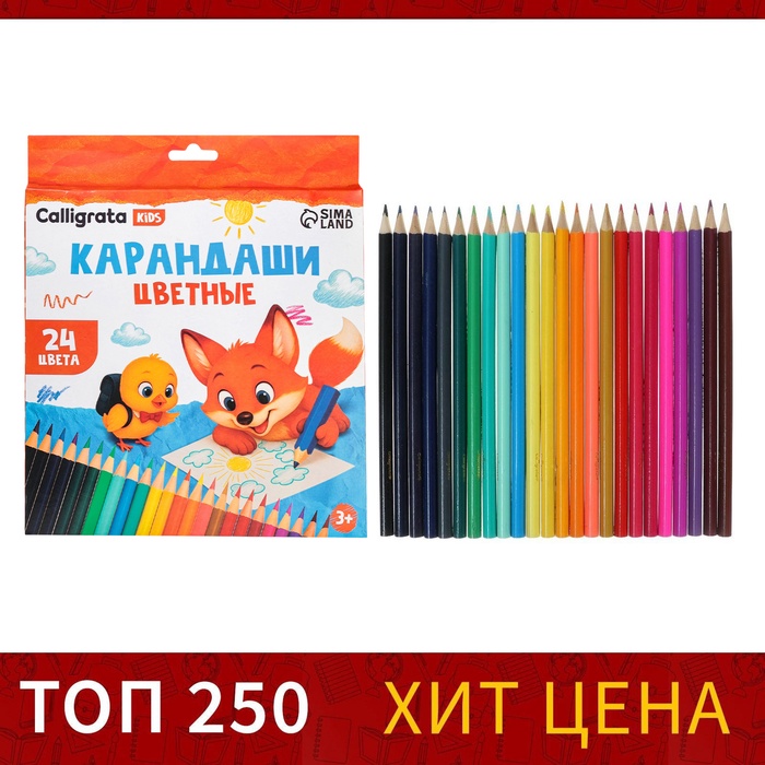 Карандаши Calligrata, цветные, 24 цвета, деревянные, трёхгранные, МИКС - Фото 1
