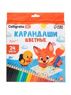 Карандаши Calligrata, цветные, 24 цвета, деревянные, трёхгранные, МИКС - Фото 2