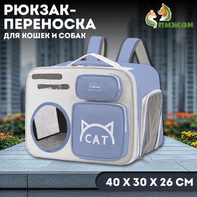 Рюкзак для переноски «Котик», прозрачный, 40×30×26 см, серо-фиолетовый