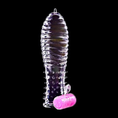 Насадка массажная ребристая, с вибростимуляцией клитора, гелевый силикон