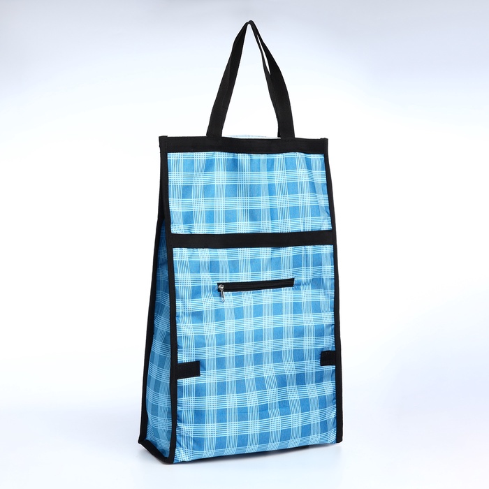 Сумка хозяйственная складная на липучке, 2 колеса, наружный карман, 32×13×52 см, голубая - Фото 1