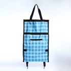 Сумка хозяйственная складная на липучке, 2 колеса, наружный карман, 32×13×52 см, голубая - Фото 3