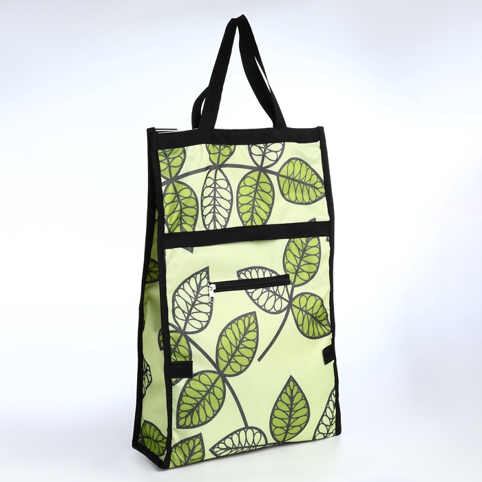 Сумка тележка хозяйственная «Листья», складная, 2 колеса, 32×13×52 см, зелёная - Фото 1