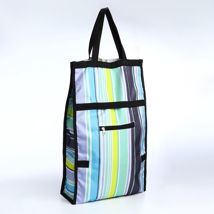 Сумка хозяйственная складная на липучке, 2 колеса, наружный карман, 32×13×52 см, голубая/жёлтая - Фото 1