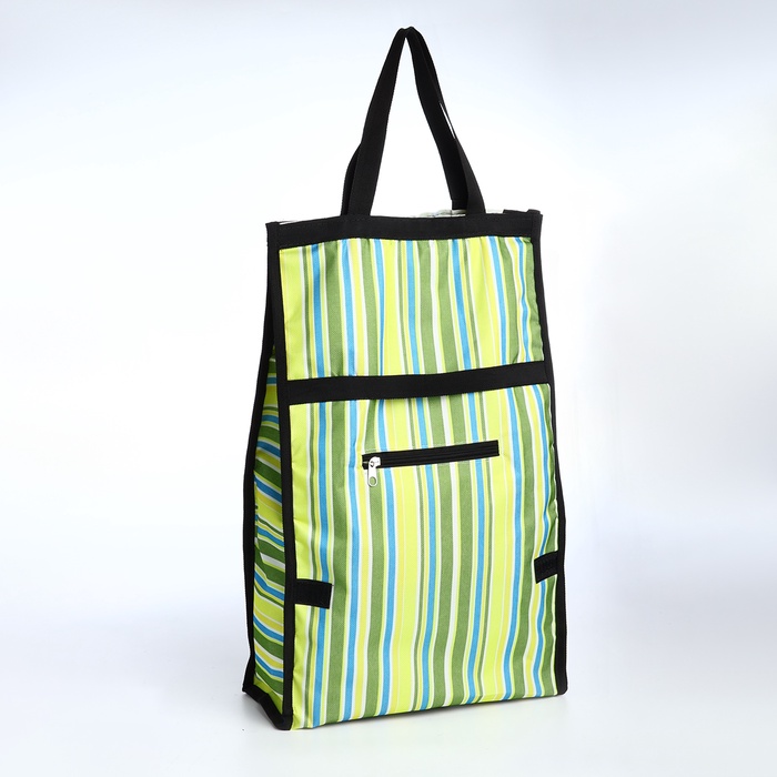 Сумка тележка хозяйственная «Полосы», складная, на липучке, 2 колеса, 32×13×52 см, зелёная - Фото 1