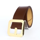 Ремень женский, 110×4.8 см, квадратная пряжка, золотистая, коричневый - Фото 4