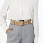 Ремень женский, 110×4.8 см, квадратная пряжка, золотистая, бежевый - Фото 2