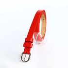 Ремень женский тонкий, 110×1.1 см, классическая пряжка металл, серебристая, красный - Фото 4