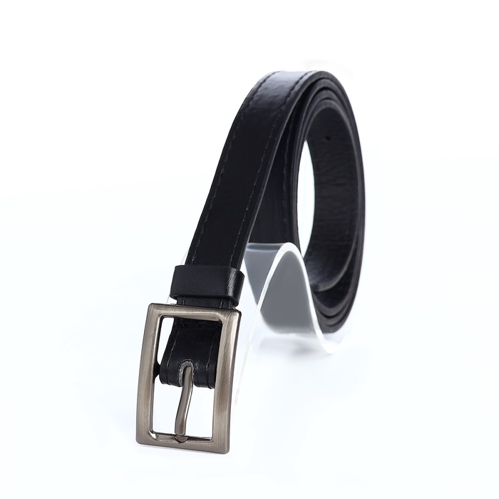 Ремень женский тонкий, 110×1.1 см, классическая пряжка металл, тёмно-серебристая, чёрный - Фото 1