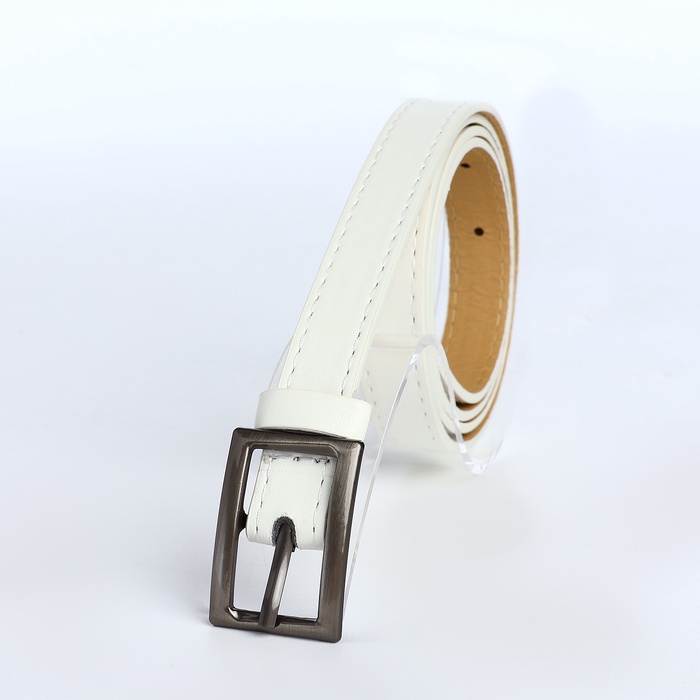 Ремень женский тонкий, 110×1.1 см, классическая пряжка металл, тёмно-серебристая, белый - Фото 1