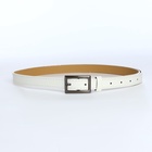 Ремень женский тонкий, 110×1.1 см, классическая пряжка металл, тёмно-серебристая, белый - Фото 3