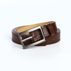 Ремень женский тонкий, 110×1.1 см, классическая пряжка металл, тёмно-серебристая, коричневый - Фото 5