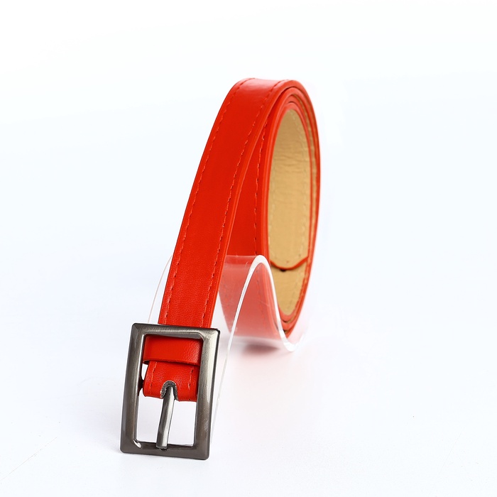 Ремень женский тонкий, 110×1.1 см, классическая пряжка металл, тёмно-серебристая, красный - Фото 1