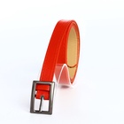 Ремень женский тонкий, 110×1.1 см, классическая пряжка металл, тёмно-серебристая, красный - Фото 4