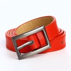 Ремень женский тонкий, 110×1.1 см, классическая пряжка металл, тёмно-серебристая, красный - Фото 5