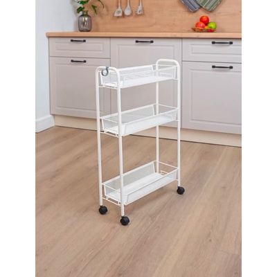 Этажерка на колёсиках «Ладья», трехъярусная, 44×17×75 см, белая