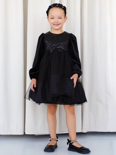 Платье нарядное для девочки KAFTAN, с пайетками, чёрное, рост 110-116 см