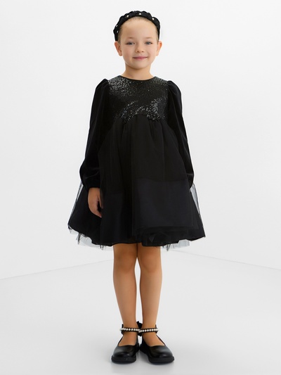 Платье нарядное для девочки KAFTAN, с пайетками, чёрное, рост 110-116 см