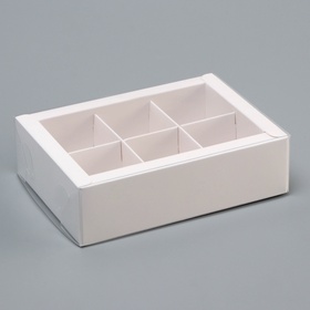 Коробка для 6 конфет, белая с прозрачной крышкой, 13.7?9.85?3.85 см (комплект 2 шт)