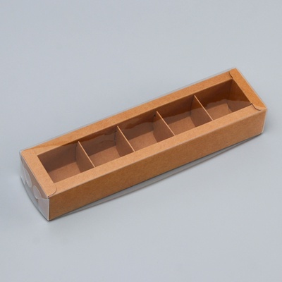 Коробка для 5 конфет, Крафт с прозрачной крышкой, 22×5.5×3.5 см