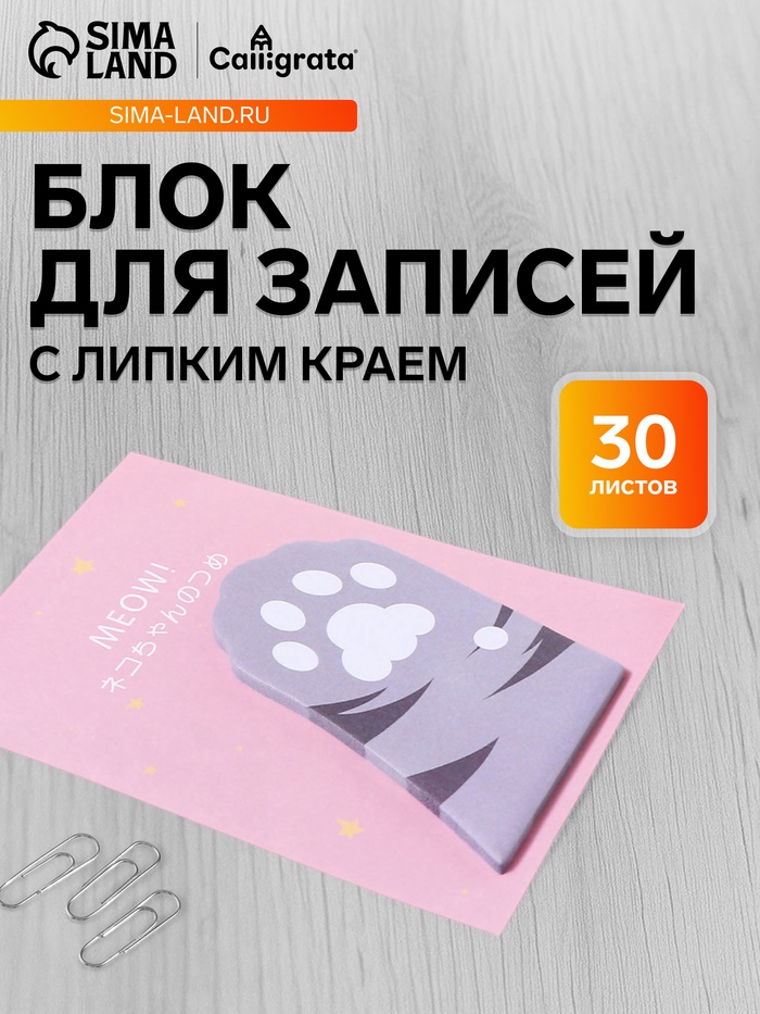 Блок для записей 45×75 мм, 30 листов «Серая лапка» - Фото 1
