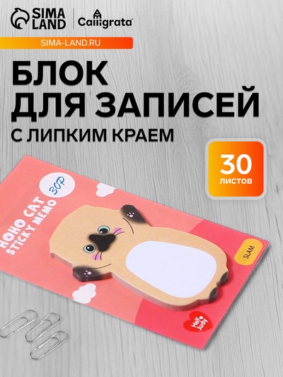 Блок для записей, 35×70 мм, 30 листов «Сиамский котик»