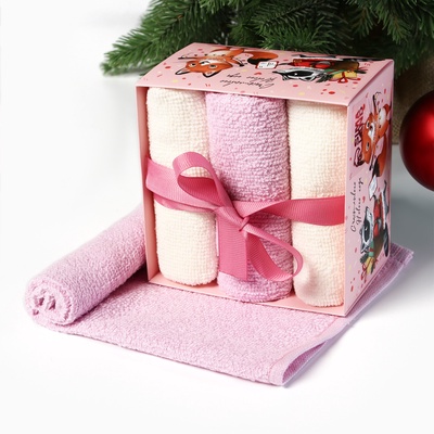 Набор махровых полотенец «Этель. Енот и лисичка», 30×30 см - 3 шт., хлопок 100%