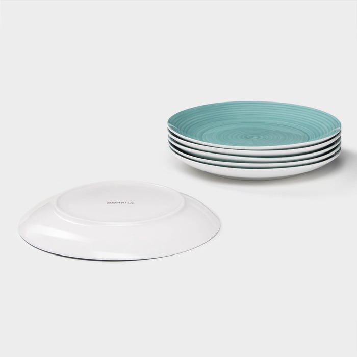 УЦЕНКА Набор фарфоровых тарелок Доляна «Палитра», 6 предметов, d=26,5 см, цвет бирюзовый - фото 115093099