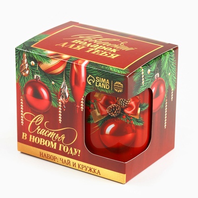 Подарочный набор новогодний «Счастья в Новом году», чай чёрный, 50 г и кружка керамическая, 300 мл