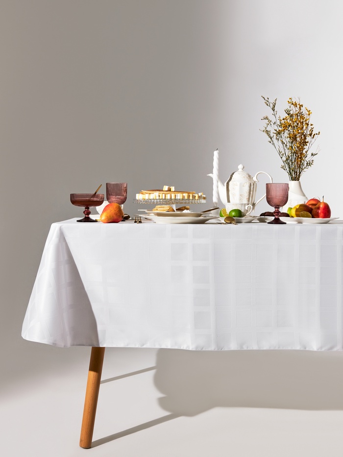 Скатерть «Этель» Geometry, овал, 150×220±3 см, 192 г/м², хлопок с ВГМО, белая - Фото 1