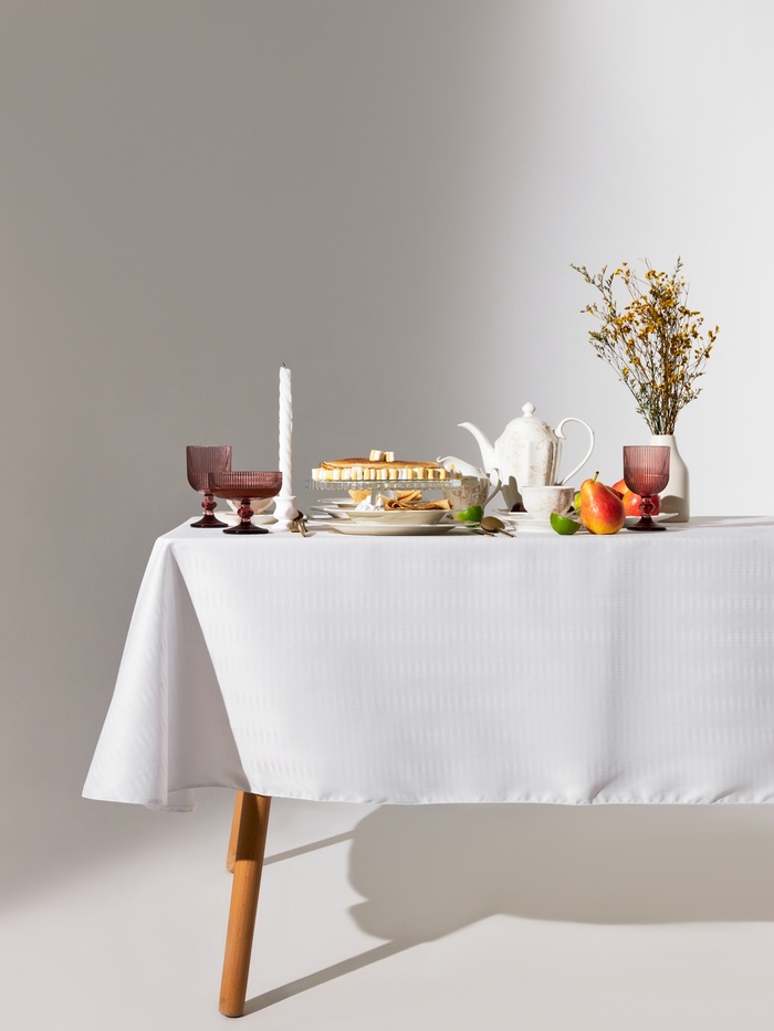 Скатерть «Этель» Shine, овал, 150×220±3 см, 192 г/м², хлопок с ВГМО, белая - Фото 1