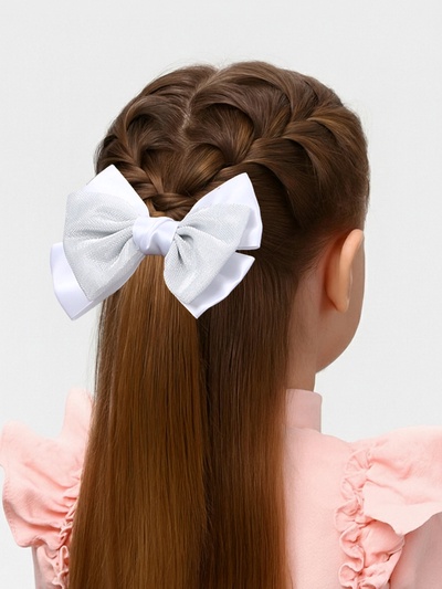 Резинка для волос "Школьница стиль" классика грация, 11,5 см, серебристо-белый