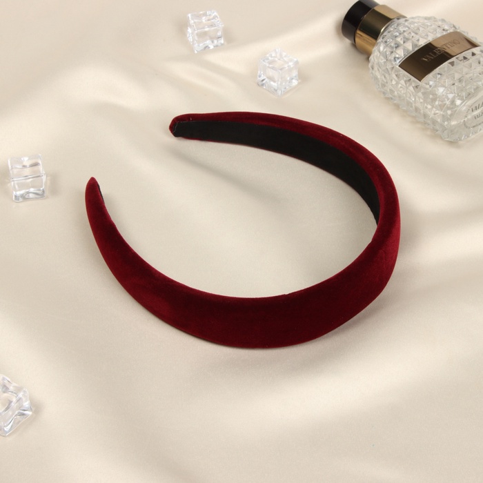 Ободок для волос QF «Жаннет», классик бархат, 3 см, бордовый - Фото 1