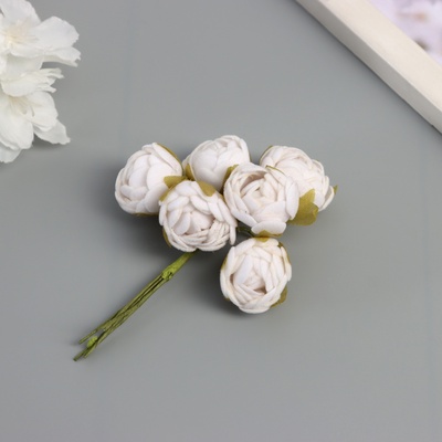 Декор для творчества "Пионы" белый (1 набор=1 букет) в букете 6 шт 2,5х10,5 см