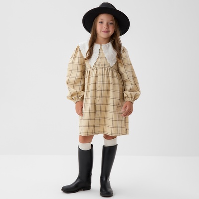 Платье для девочки KAFTAN «Клетка», бежевое, рост 122-128 см