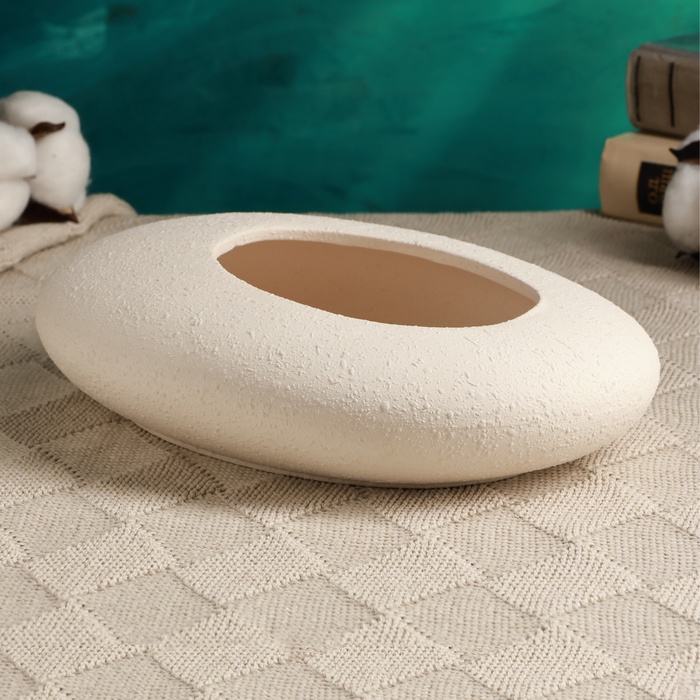 Декоративное кашпо - бонсайница «Галька», 23×18×7 см, керамическое, белое, Greengo - Фото 1