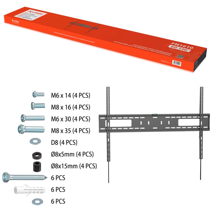 Кронштейн UNITEKI FN1610 для телевизора на стену быстросъемный, фиксированный, диагональ 60   108139 - фото 51681794