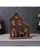 Фигура деревянная «Изба с оленями», 20×6×25 см, 5 LED, батарейки CR2032×1 (в комплекте), свечение теплое белое - фото 119641002