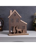 Фигура деревянная «Изба с оленями», 20×6×25 см, 5 LED, батарейки CR2032×1 (в комплекте), свечение теплое белое - фото 119641003