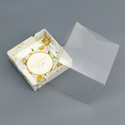 Коробка сборная с PVC крышкой, «Ромашки», 10×10×10 см