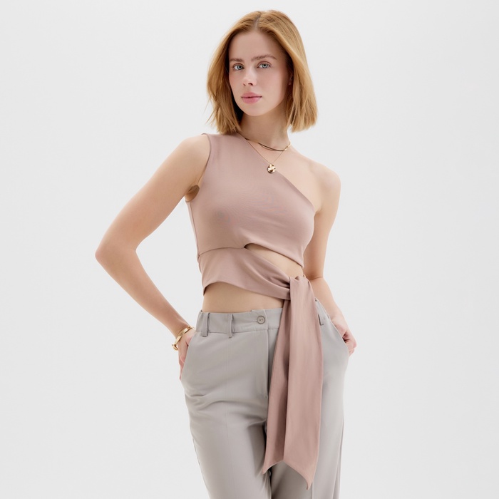 Топ с завязкой на талии женский MINAKU : Casual Collection, бежевый, размер 42 - Фото 1