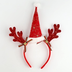 Ободок новогодний карнавальный «Колпак с рожками», красный