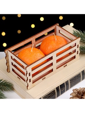Набор свечей декоративных «Два мандарина», в деревянном ящике