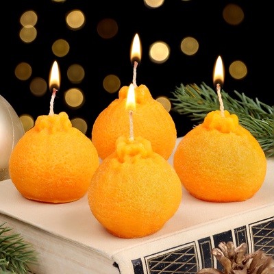 Набор свечей декоративных «Четыре мандаринчика», в деревянном ящике