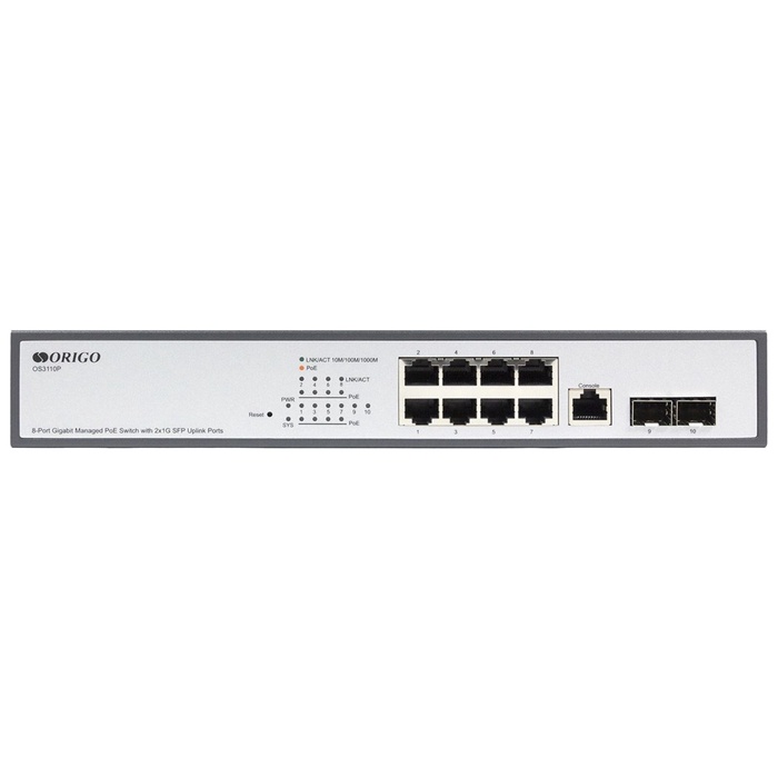 Коммутатор Origo OS3110P OS3110P/135W/A1A (L2) 8x1Гбит/с 2xКомбо(1000BASE-T/SFP) 2SFP 8PoE   1077513 - фото 51684576