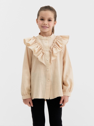 Блузка для девочки MINAKU: Cotton collection, светло-бежевая, рост 146 см