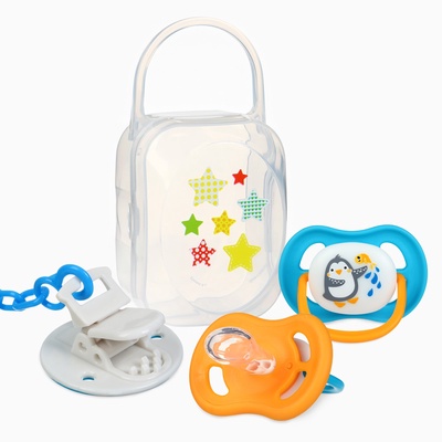 Соска - пустышка анатомическая «Для мальчика» +6 мес., 2 шт., держатель 1 шт., контейнер