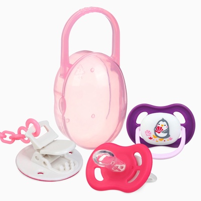 Соска - пустышка анатомическая Крошка Я «Для девочки» от 6 мес., 2 шт., держатель 1 шт. + контейнер