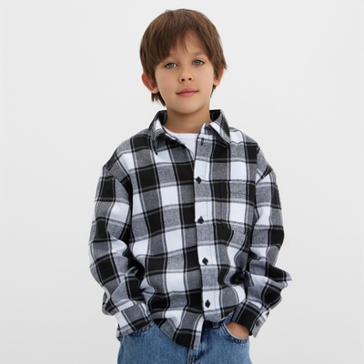 Рубашка для мальчика в клетку KAFTAN, бело-серая, размер 32 (110-116 см)