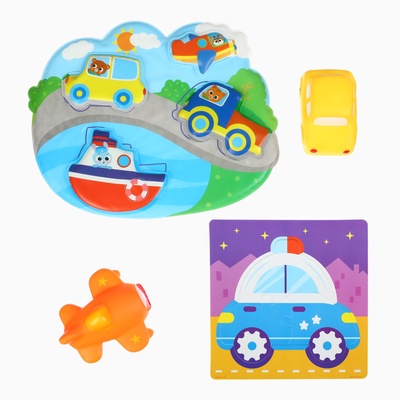 Игрушки резиновые для купания Крошка Я «Машинки», пазл, развивающие игрушки